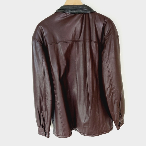 Johnson & Murphy Men's Leather Jacket Brown w/Forest Green Collar/Lining Size 42 - Picture 3 of 10